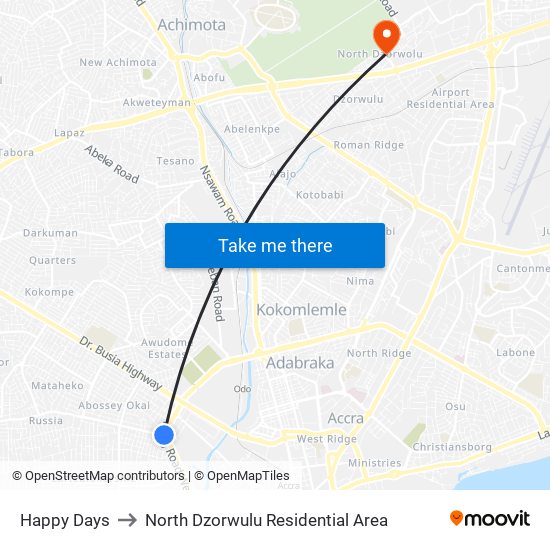 Happy Days to North Dzorwulu Residential Area map