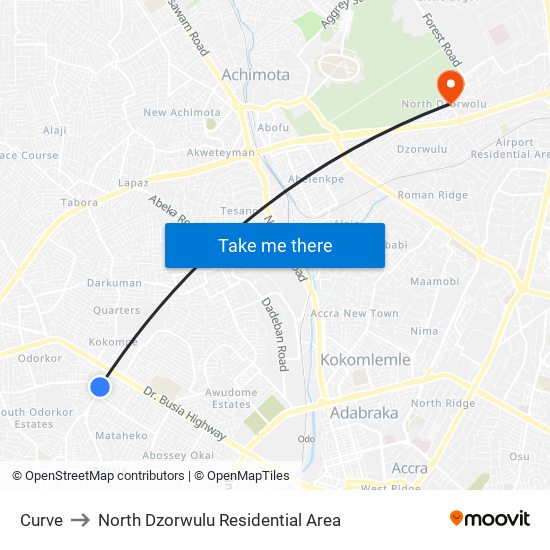 Curve to North Dzorwulu Residential Area map