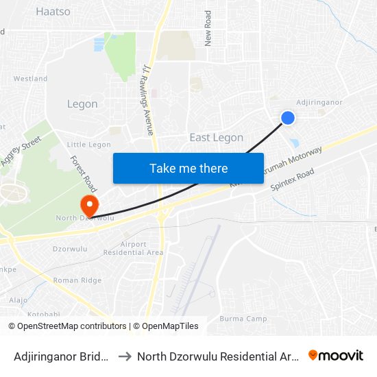 Adjiringanor Bridge to North Dzorwulu Residential Area map