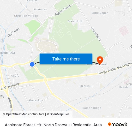 Achimota Forest to North Dzorwulu Residential Area map