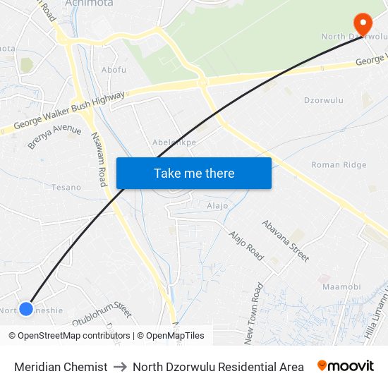 Meridian Chemist to North Dzorwulu Residential Area map