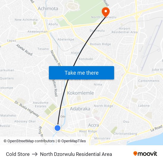 Cold Store to North Dzorwulu Residential Area map
