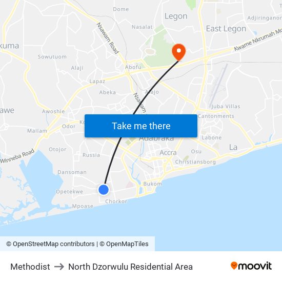 Methodist to North Dzorwulu Residential Area map