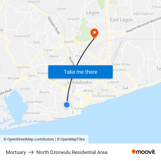 Mortuary to North Dzorwulu Residential Area map