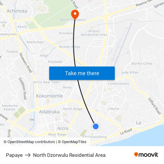 Papaye to North Dzorwulu Residential Area map