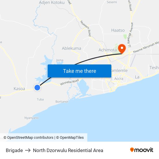 Brigade to North Dzorwulu Residential Area map