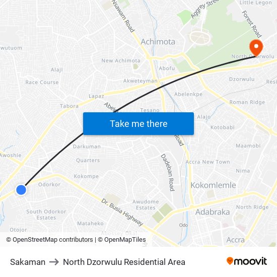 Sakaman to North Dzorwulu Residential Area map