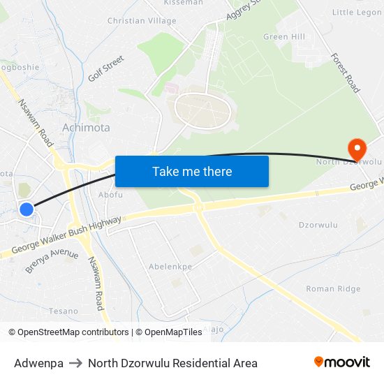 Adwenpa to North Dzorwulu Residential Area map