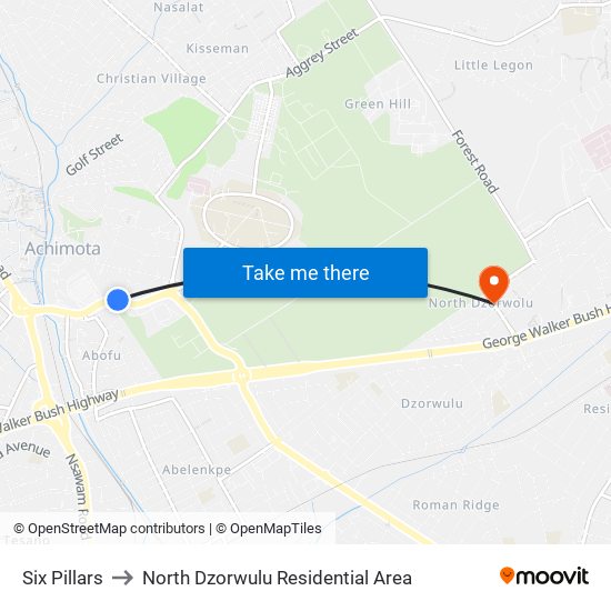 Six Pillars to North Dzorwulu Residential Area map