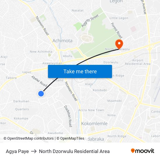 Agya Paye to North Dzorwulu Residential Area map