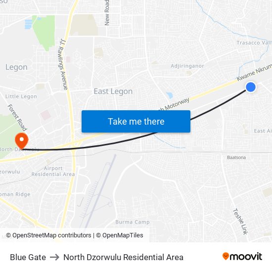 Blue Gate to North Dzorwulu Residential Area map