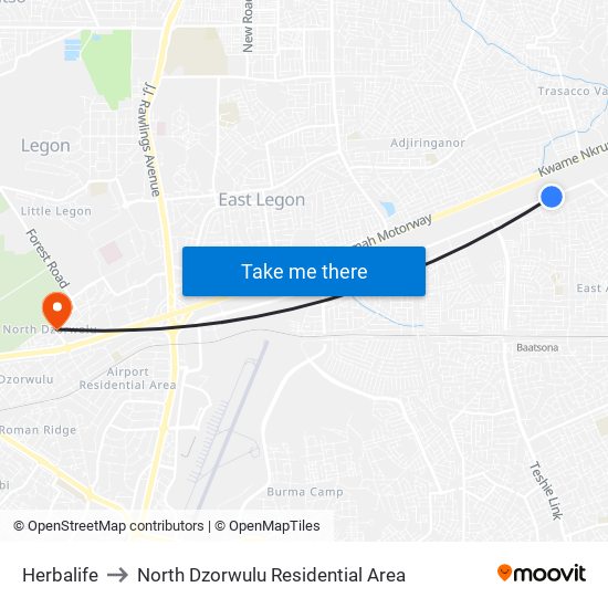 Herbalife to North Dzorwulu Residential Area map