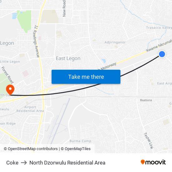 Coke to North Dzorwulu Residential Area map
