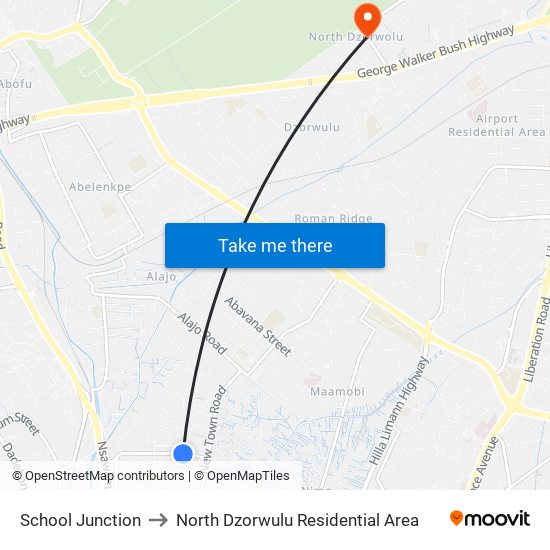 School Junction to North Dzorwulu Residential Area map