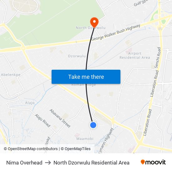 Nima Overhead to North Dzorwulu Residential Area map