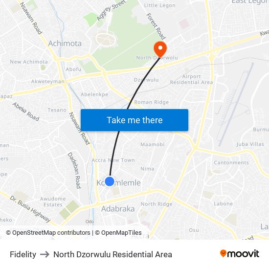 Fidelity to North Dzorwulu Residential Area map
