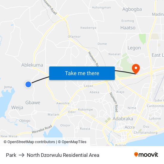 Park to North Dzorwulu Residential Area map