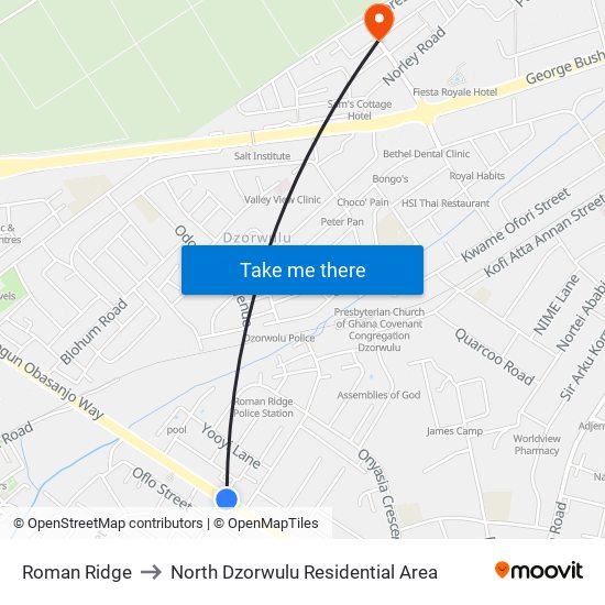 Roman Ridge to North Dzorwulu Residential Area map