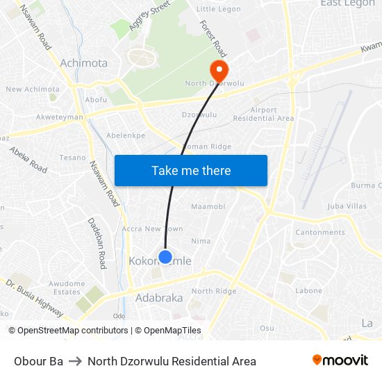 Obour Ba to North Dzorwulu Residential Area map