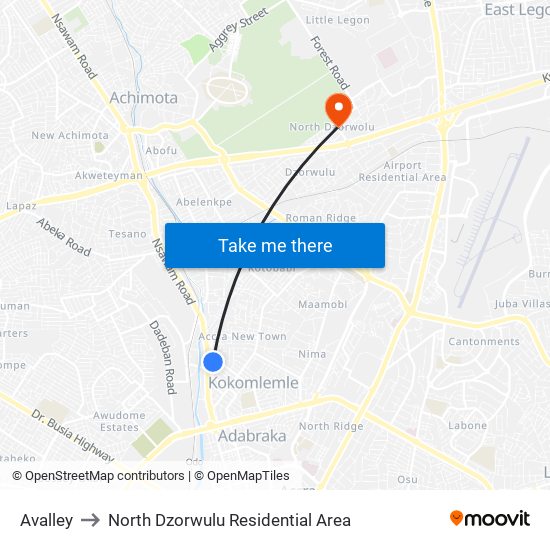 Avalley to North Dzorwulu Residential Area map