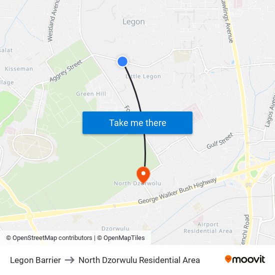 Legon Barrier to North Dzorwulu Residential Area map