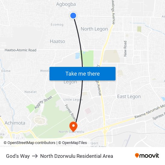 God's Way to North Dzorwulu Residential Area map