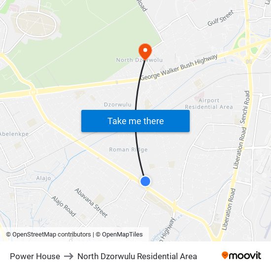 Power House to North Dzorwulu Residential Area map