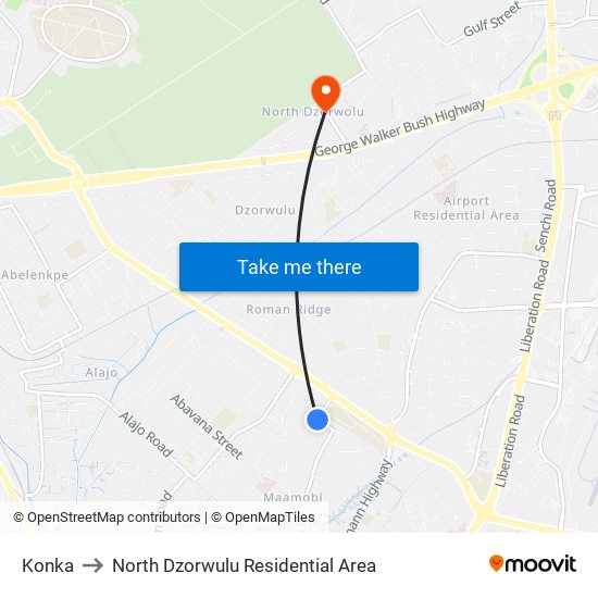 Konka to North Dzorwulu Residential Area map