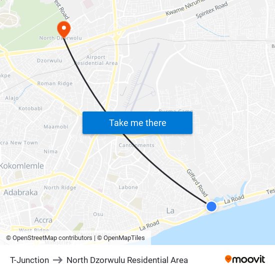 T-Junction to North Dzorwulu Residential Area map