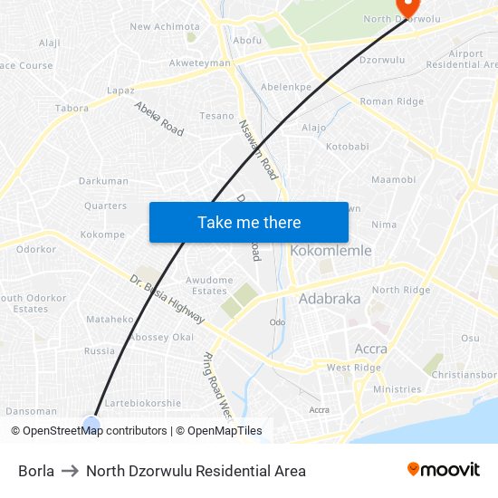 Borla to North Dzorwulu Residential Area map