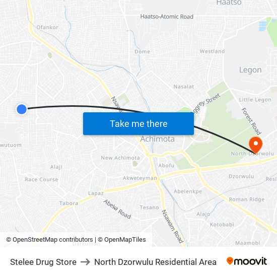 Stelee Drug Store to North Dzorwulu Residential Area map