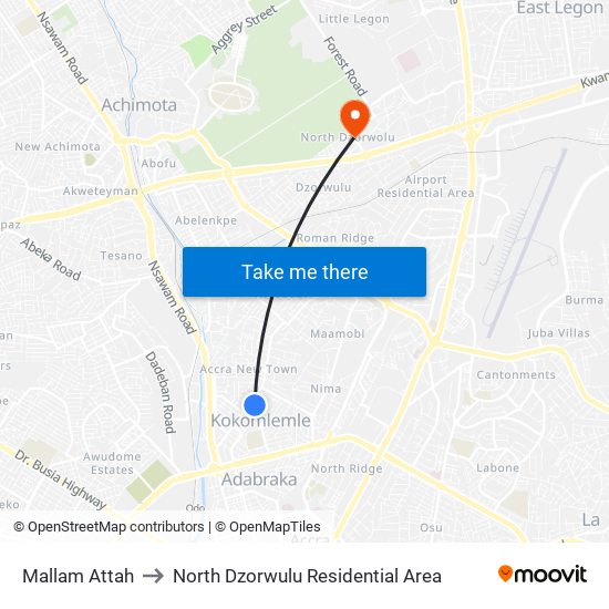 Mallam Attah to North Dzorwulu Residential Area map