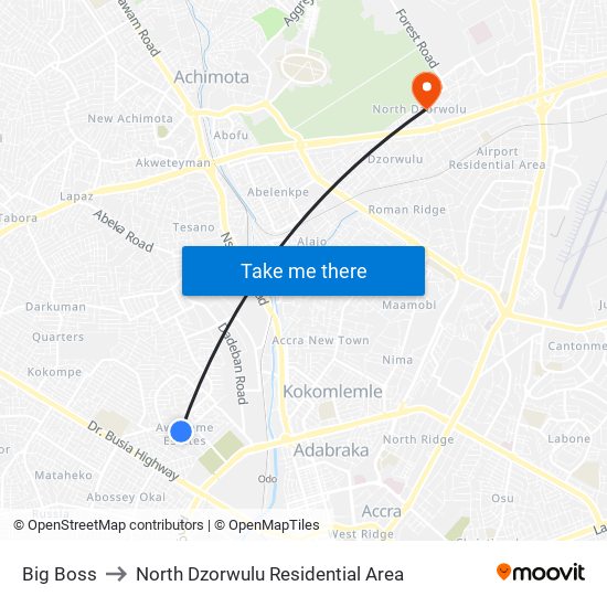 Big Boss to North Dzorwulu Residential Area map