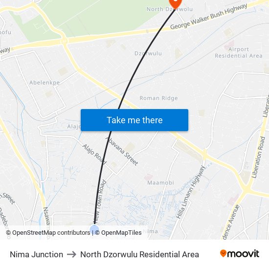 Nima Junction to North Dzorwulu Residential Area map