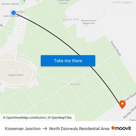 Kisseman Junction to North Dzorwulu Residential Area map