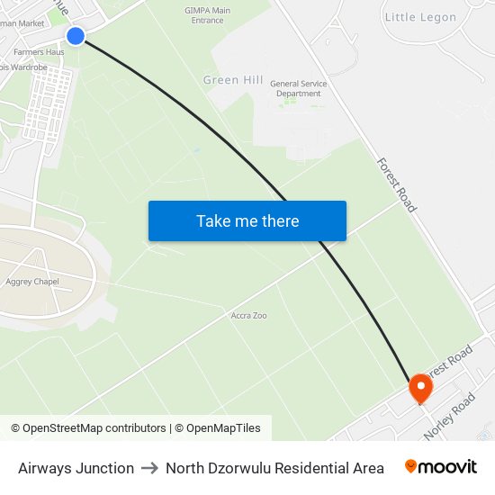 Airways Junction to North Dzorwulu Residential Area map