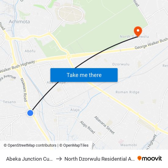 Abeka Junction Curve to North Dzorwulu Residential Area map