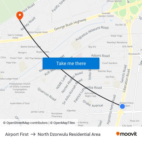 Airport First to North Dzorwulu Residential Area map