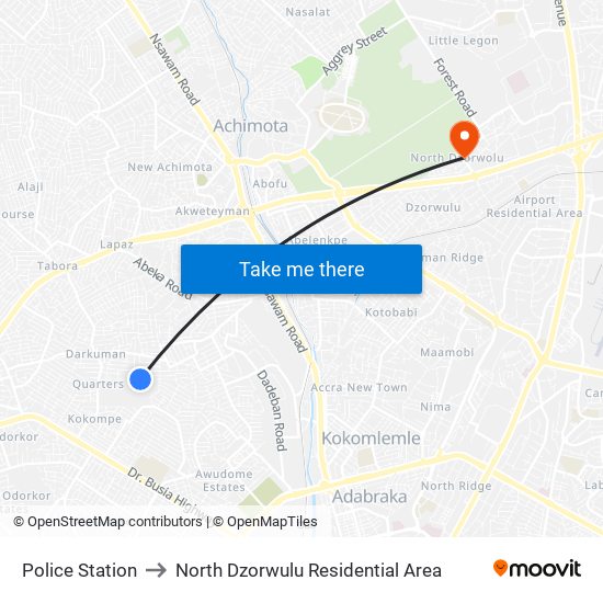 Police Station to North Dzorwulu Residential Area map