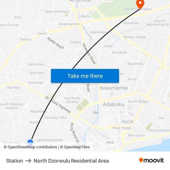 Station to North Dzorwulu Residential Area map