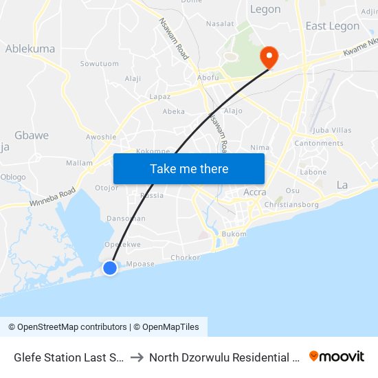 Glefe Station Last Stop to North Dzorwulu Residential Area map
