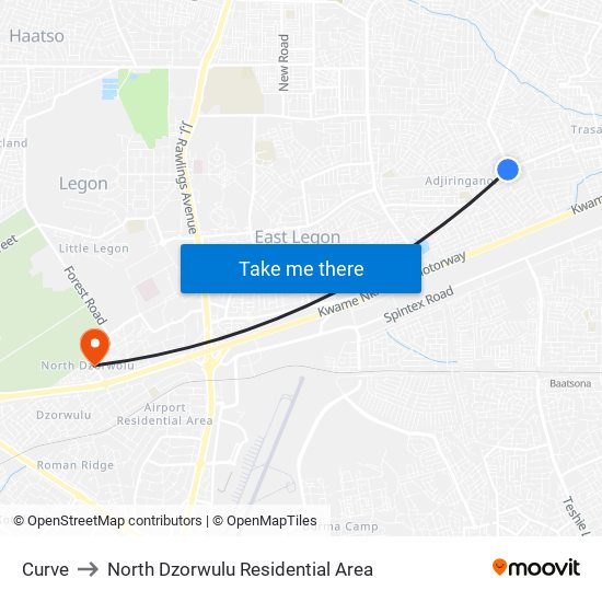 Curve to North Dzorwulu Residential Area map