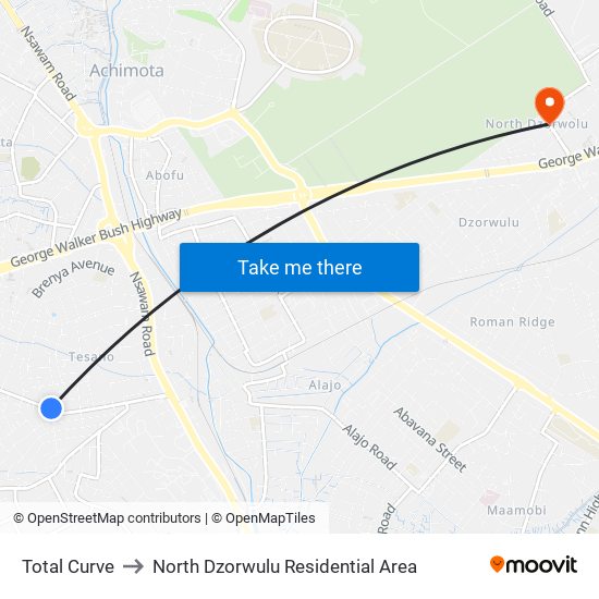 Total Curve to North Dzorwulu Residential Area map