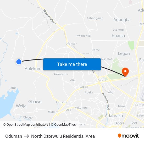 Oduman to North Dzorwulu Residential Area map