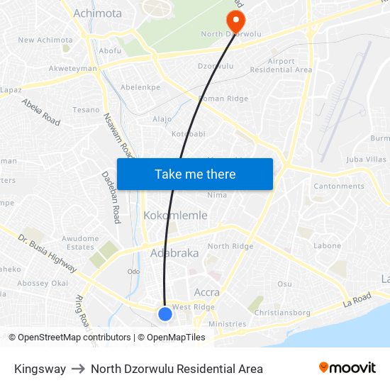 Kingsway to North Dzorwulu Residential Area map