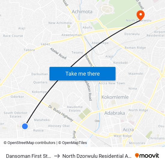 Dansoman First Stop to North Dzorwulu Residential Area map