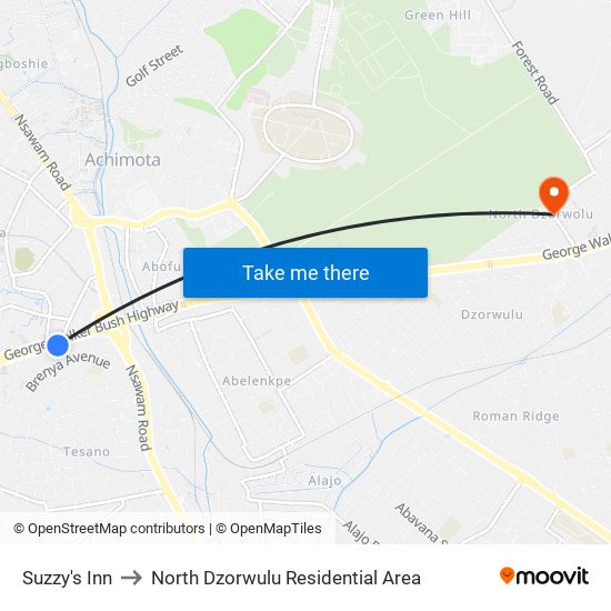 Suzzy's Inn to North Dzorwulu Residential Area map