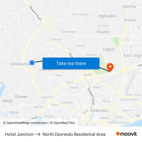 Hotel Junction to North Dzorwulu Residential Area map