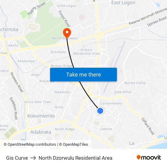 Gis Curve to North Dzorwulu Residential Area map