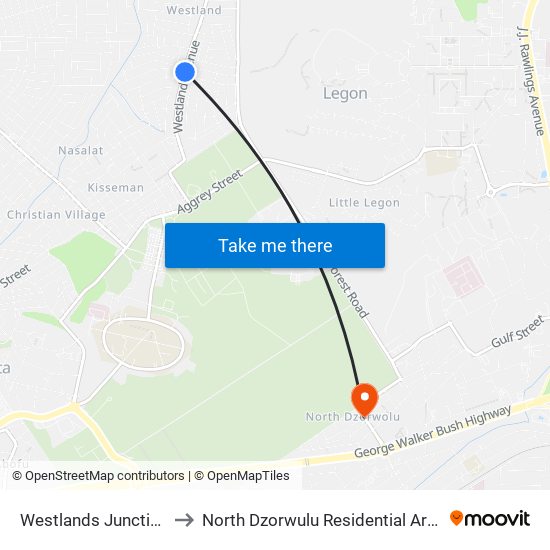 Westlands Junction to North Dzorwulu Residential Area map